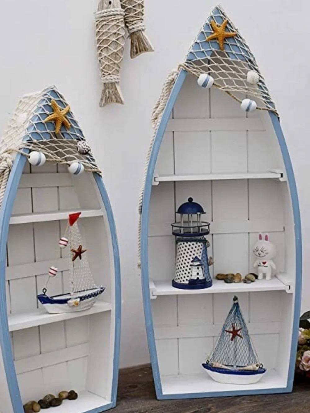 Wood Boat Wall Shelf Display Canoe Sailing Centerpiece Nautical Home Decor